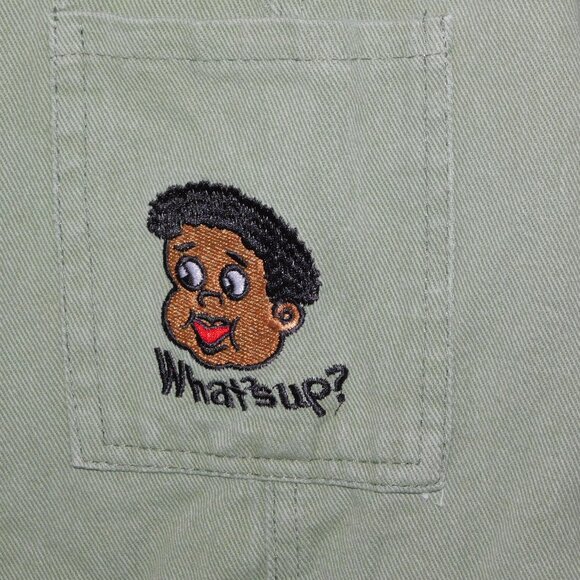 Mens L Green Denim Baby Fat Albert What's Up? Embroidered Long Sleeve Shirt - Picture 5 of 13